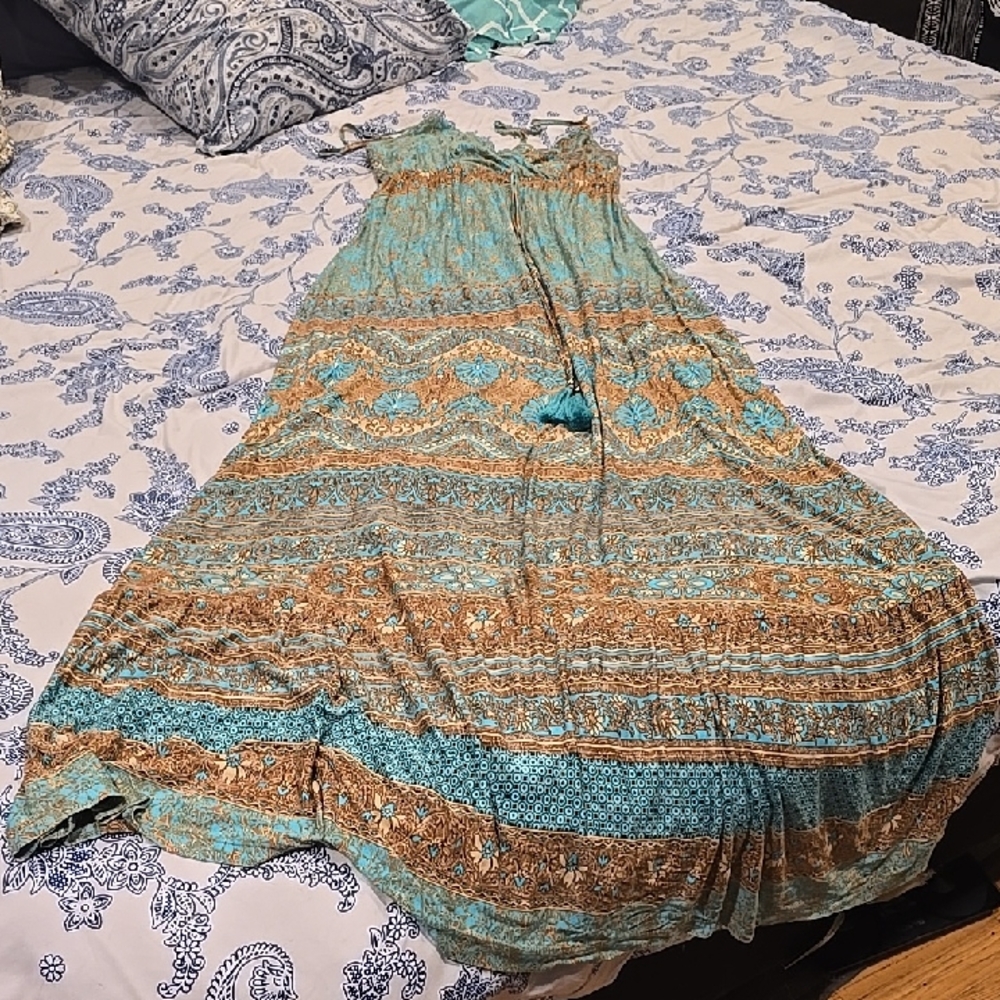 Beautiful Bohemian Blue and Brown Maxi Dress Read